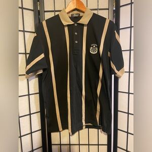 Vintage Bernini Beverly Hills Black Tan Polo Collared Men’s Striped Shirt Sz M